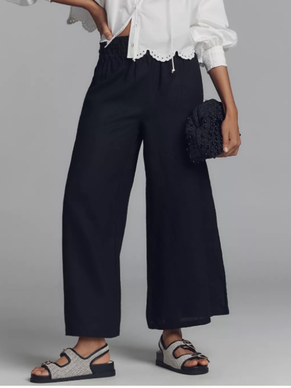 LUXURY VACAY ANTHROPOLOGIE 100% BREEZY LINEN SOMERSET WIDE LEG BLACK PANT